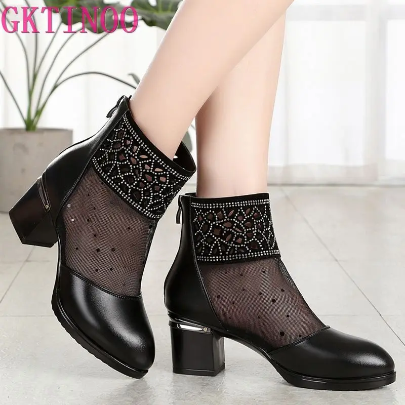 Женские босоножки из натуральной кожи GKTINOO модные сетчатые сандалии на высоком