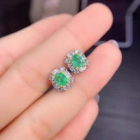 shilovem 925 sterling silver natural emerald stud earrings classic fine jewelry women wedding wholesale 45mm jce04056648agml