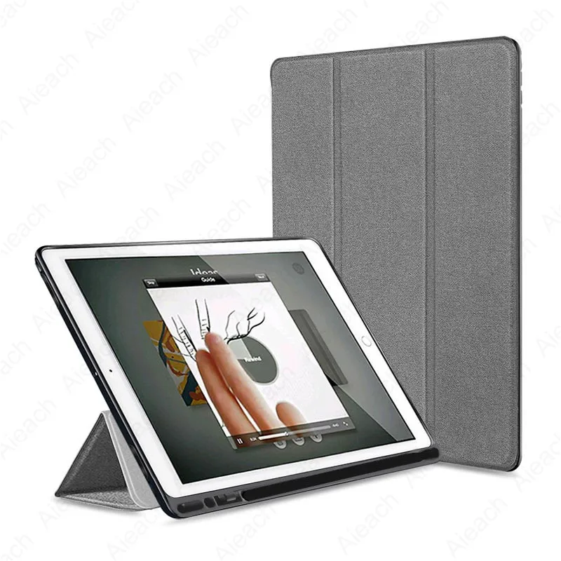 Gray Для iPad 7th 10," Чехол с карандашом держатель ткань Текстура Кожа Мягкий силиконовый чехол для iPad 10,2 чехол Автоматический Режим сна/пробуждения - Цвет: Gray