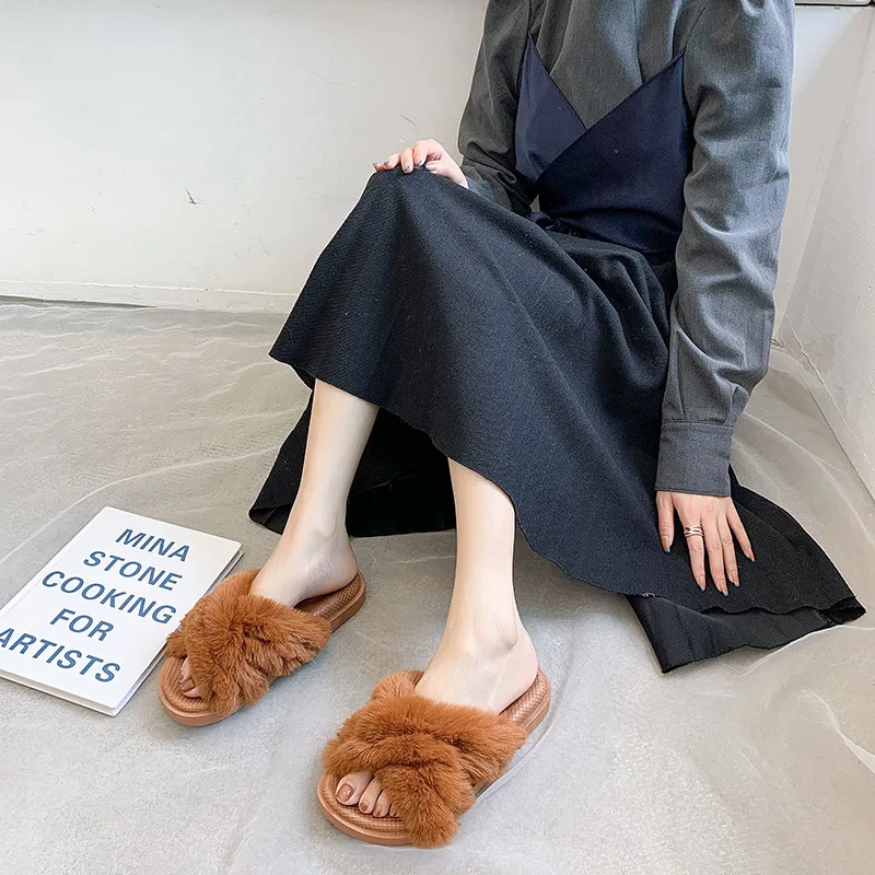 

Hairy Slippers New Products For Outer Wear Korean Fashion Casual Slipper Home Indoor Autumn and Winter Shoes