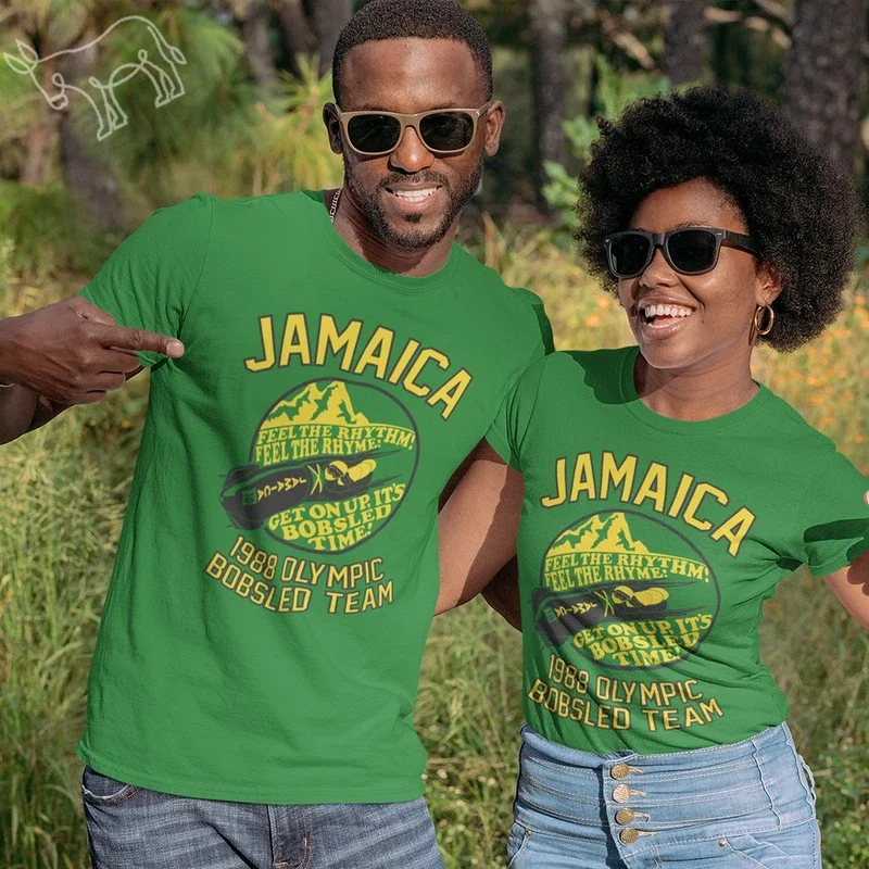 Jamaica 1988 Olympic bobled team summer men's and women's personality creative trend cotton elastic casual loose T-shirt