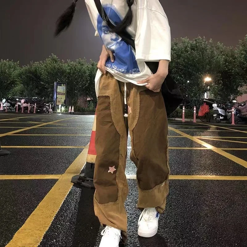 

Мужские свободные прямые брюки с завышенной талией, коричневые повседневные мешковатые брюки в стиле хип-хоп, модель 2021 года