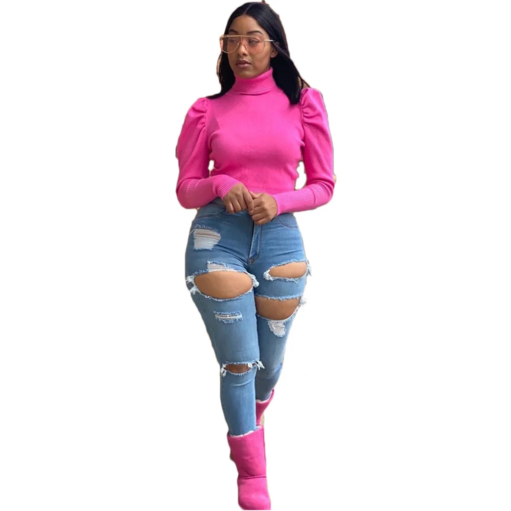 

Turtleneck Solid Knitted Womens Tshirts Spring Autumn Long Sleeve Slim Women Tops Casual Breathable Womens Tees