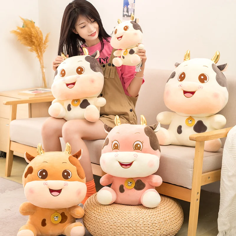 

25-50cm Plush Cattle Soft Pillow Sitting cow Toys Stuffed Animals Cartoon Cattle Toys For Bbay Child birthday Gifts