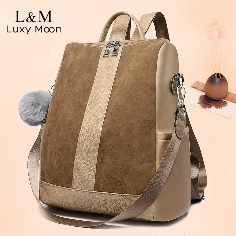 Женский модный замшевый кожаный рюкзак лоскутные рюкзаки для девочек подростков