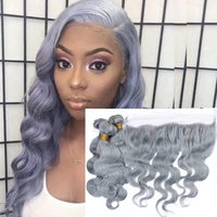 ms love pre colored grey hair bundles with frontal 13x4 lace body wave remy brazilian human hair bundles with lace frontal