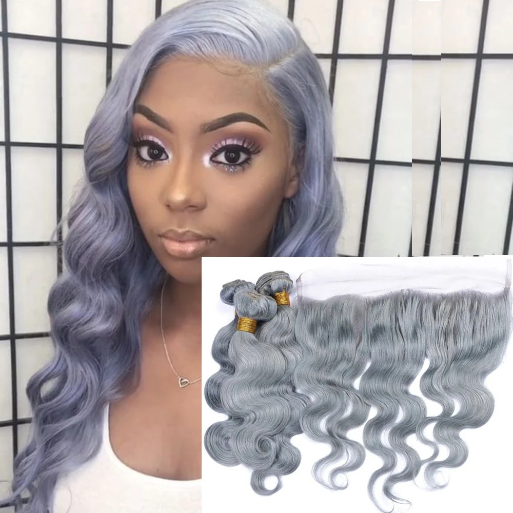 Ms Love предварительно окрашенные серые пряди волос с фронтальной частью 13x4