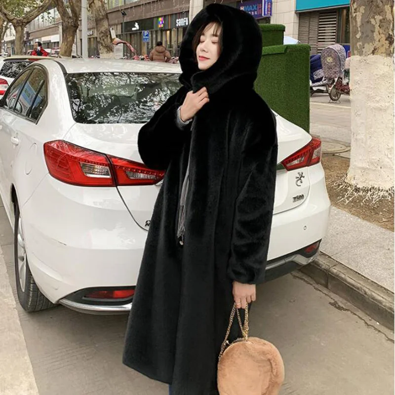 Kantoor Dame Losse Plus Size Fat Winter Women High Quality Faux Rabbit Bottle Jas Luxe X-Long Hot Female Pluche Overcoat