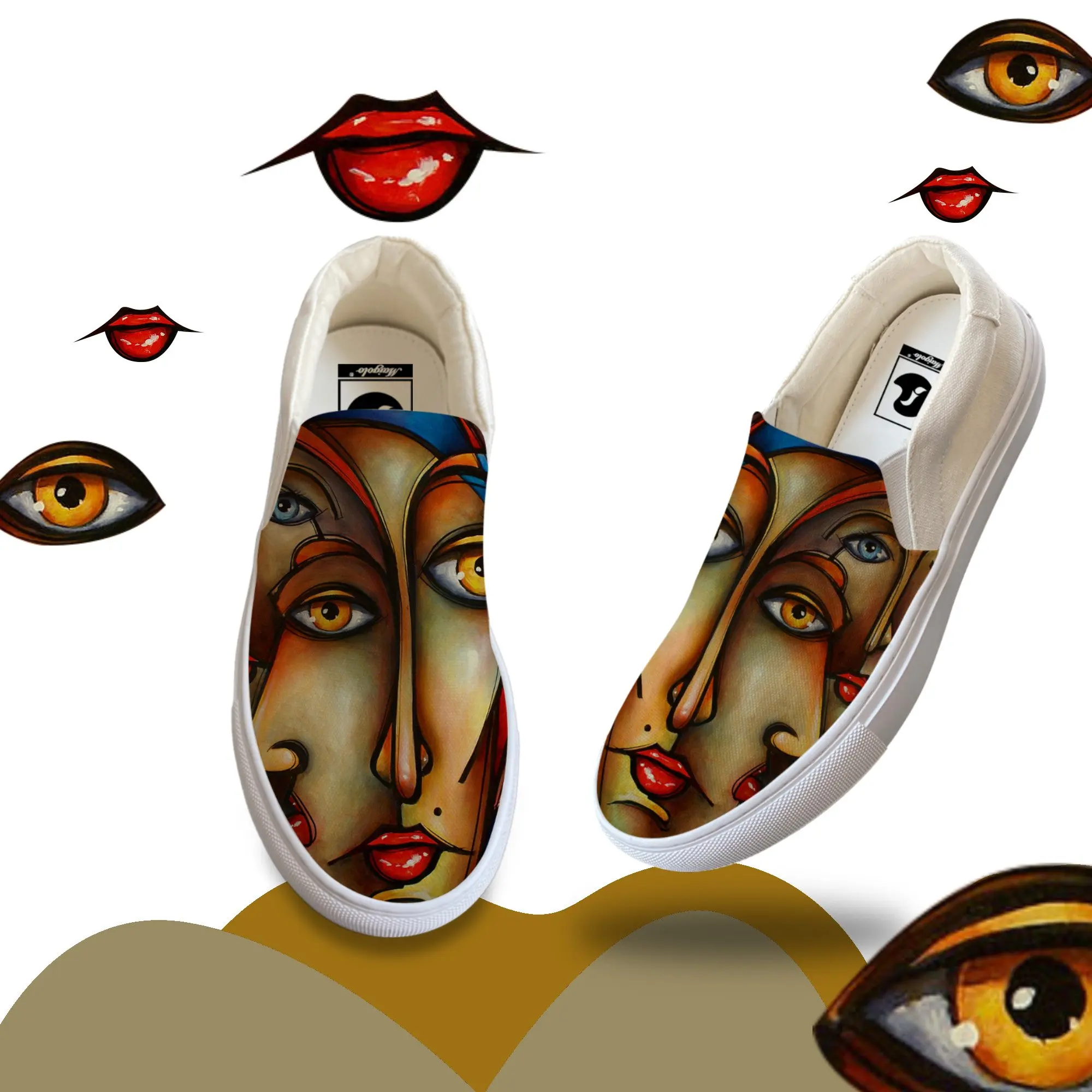

Male Classic Slip-On Canvas Sneaker Oil Painting Custom Own Shoes Rubber Sole Flat Prime Yellow White Casual Fashion Shoe Women