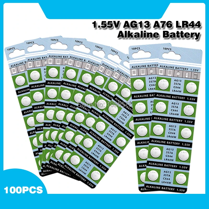 100pcs 30mAh 1.55V AG13 LR44 L1154 RW82 RW42 SR1154 SP76 pila SR44 Button Batteries For Watch Toys Remote etc Cell Coin Battery