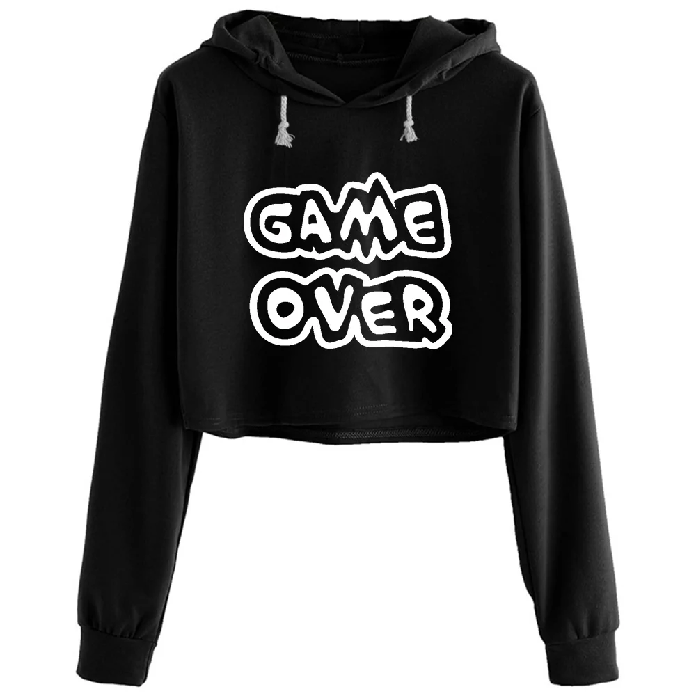

Кроп-толстовки с капюшоном Game Over Women Kpop Korean Y2k Kawaii пуловер для девочек