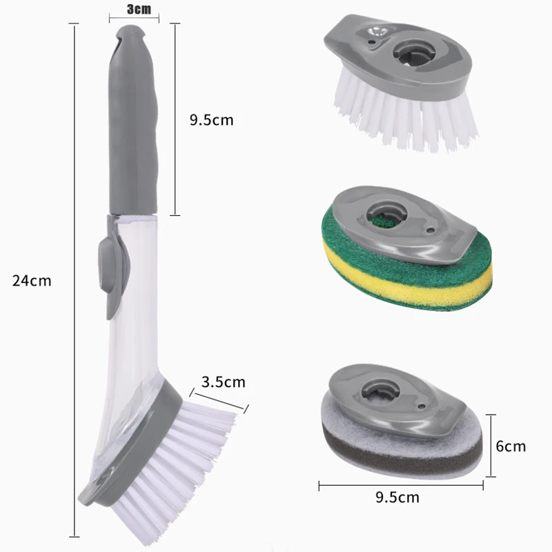 

2 in 1 long handle Kitchen cleaning tools cleaning brush with removable brush sponge sponge dispenser dishwashing brush set