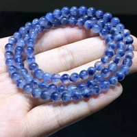 natural blue dumortierite quartz rutilated crystal 3 laps bracelet rare 5 8mm women men gemstone round beads rare aaaaaa