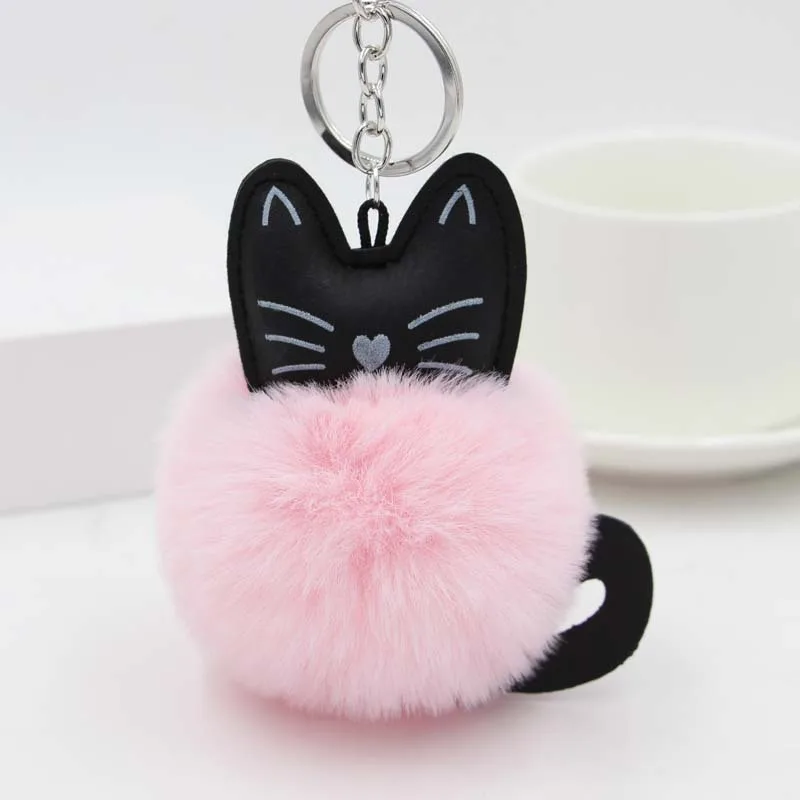 Милый ховой шарик брелок с котом мягкий помпон для ключей животными хвостом