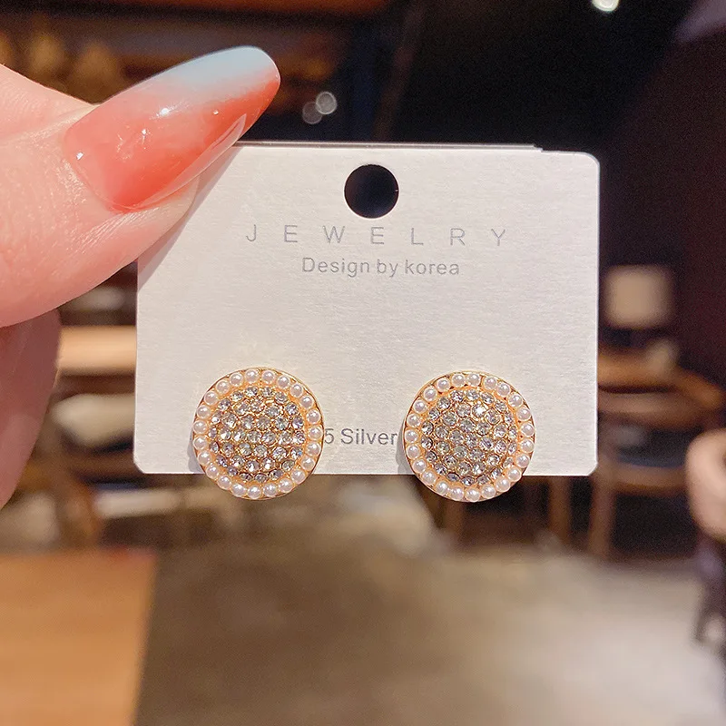 

S925 Silvers New Circle Full of Diamonds Pearl Earrings for Women Simple Boho Jewelry Earring 2021 Korean Fashion