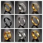 Новые гладкие романтичные парные кольца из нержавеющей стали с кристаллами золотого цвета для женщин и мужчин, уникальные Изящные милые ювелирные украшения для свадебной вечеринки