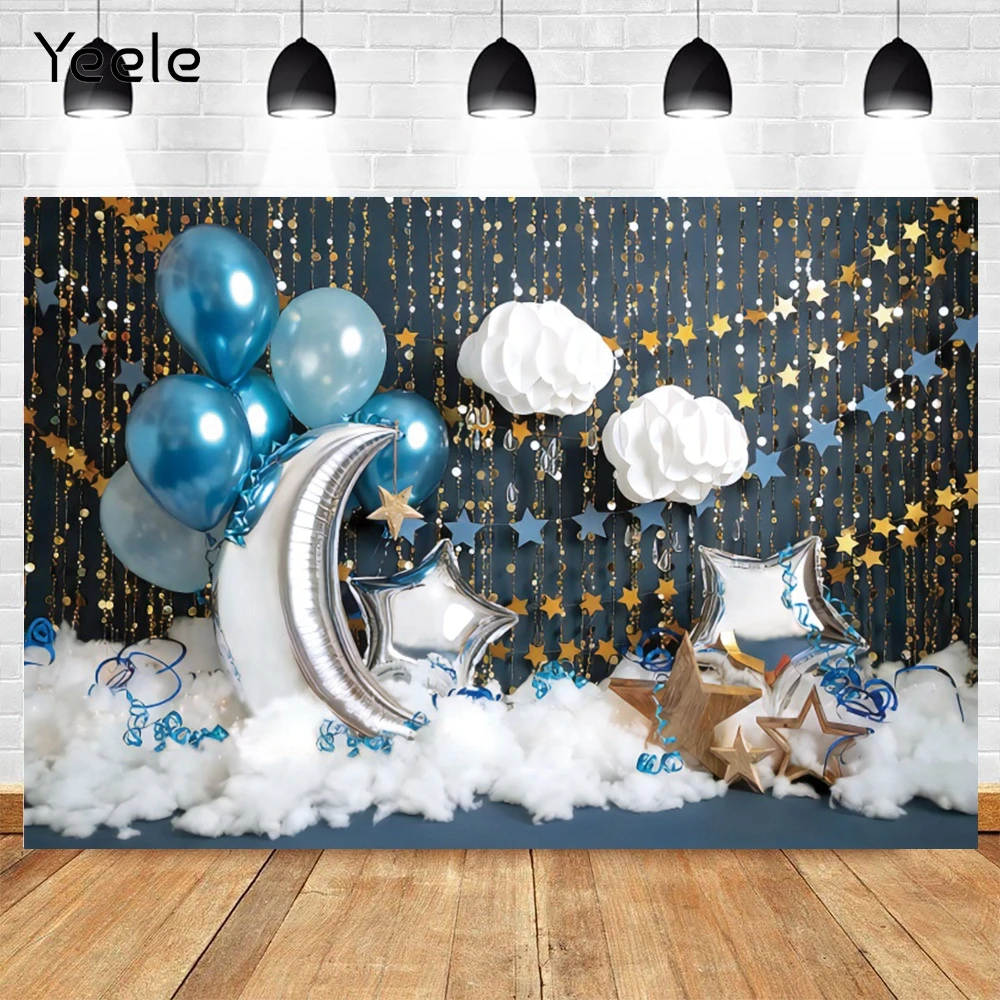 

Yeele для новорожденных 1st на день рождения фон номер воздушный шар с рисунком «Луна», «Звезды облака Виниловый фон для фотосъемки с изображен...