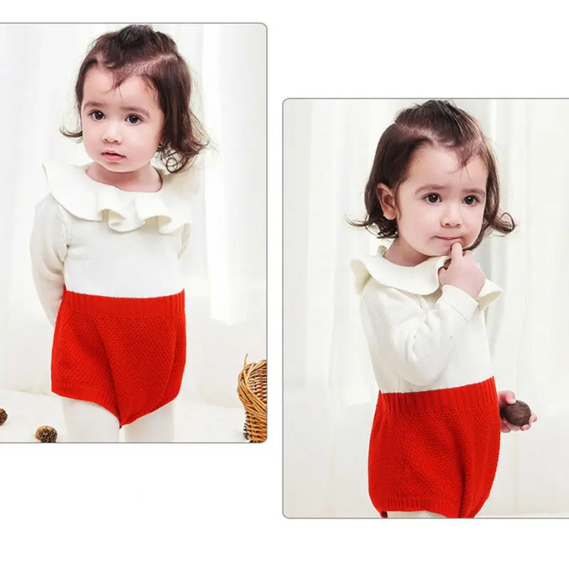 

Newborn Baby Girls Rompers Knitted Ruffle Long Sleeve Jumpsuits Baby Kids Romper Warm Knit Sweater Spring Autumn Casual Clothing