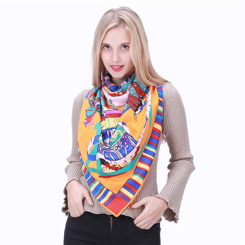 POBING 100% Шелковый квадратный шарф женский роскошный брендовый шейный платок