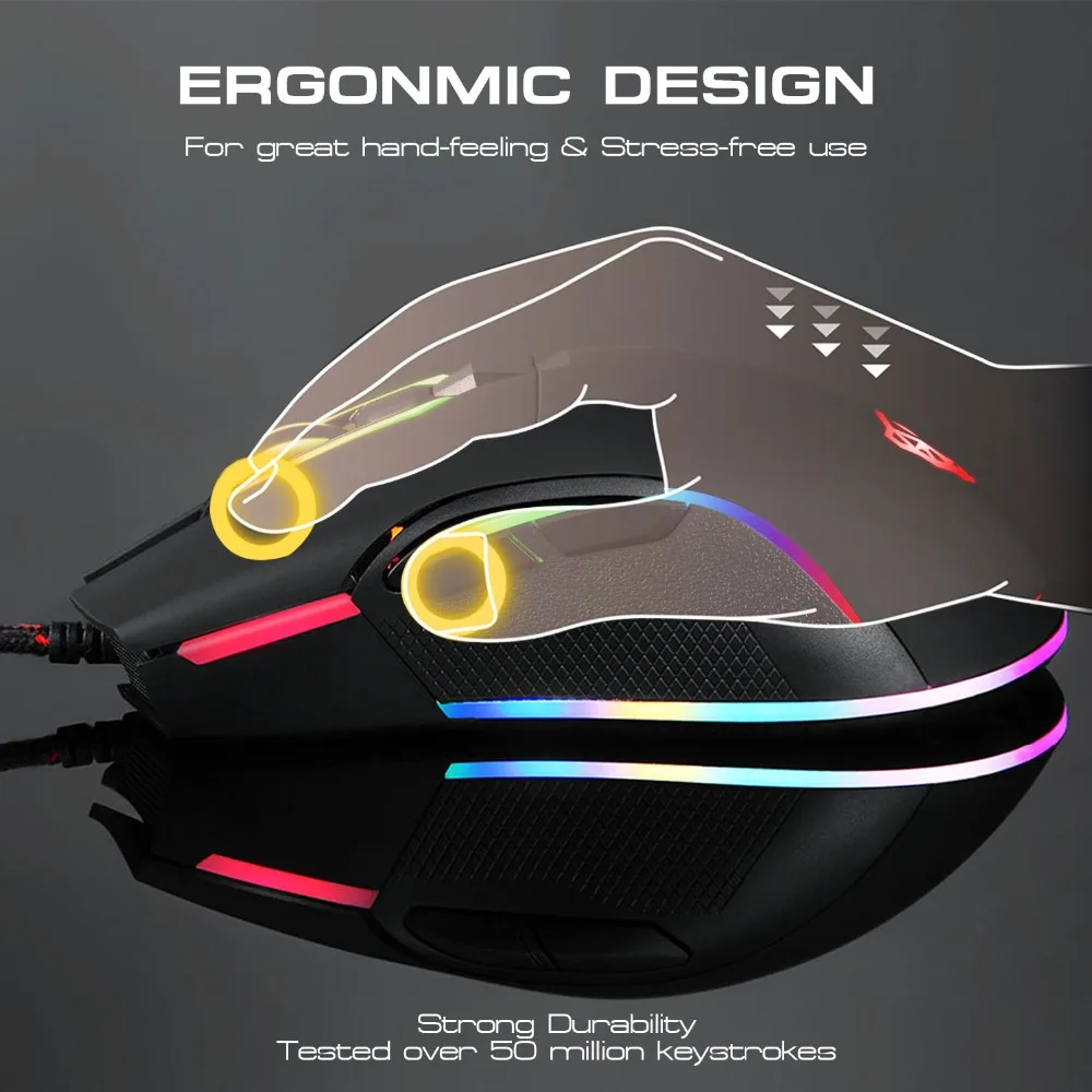 Motospeed V70 Проводная игровая мышь USB ZEUS6400 5000DPI RGB многоцветная подсветка для ноутбука