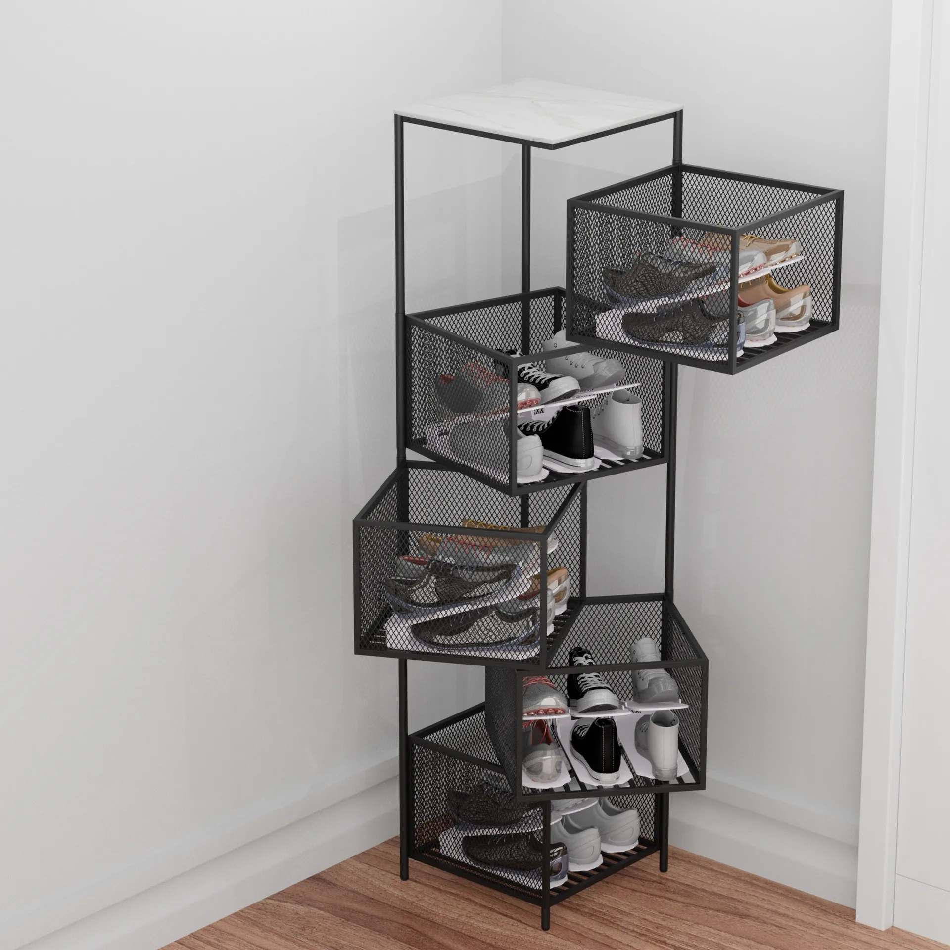 

European-style Household Shoe Rack Rotatable Shoe Rack Light Luxury Shoe Cabinet Indoor Wrought Iron Folding Storage Multi-layer