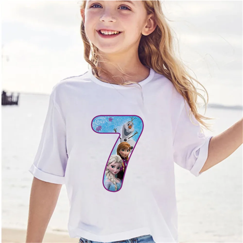 

2021 Disney Frozen Cotton Print T Shirt Kids White Casual Loose Short Sleeve Summer Cute Cartoon Girls Tops Clothes Dropship
