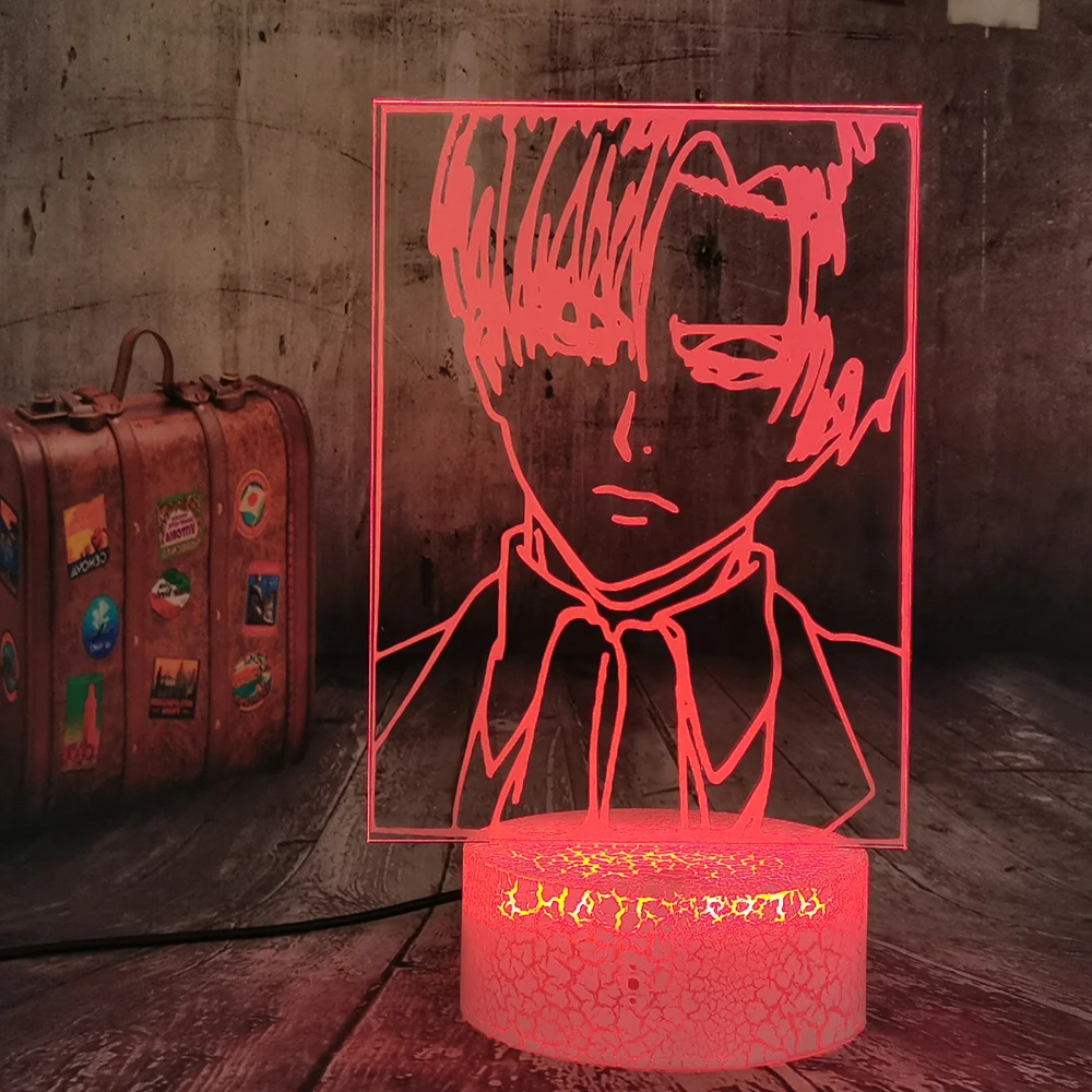 

Фигурка Леви из аниме «атака на Титанов», светодиодный ночсветильник с иллюзией 3D, украшение для детской спальни, цветная меняющаяся настол...