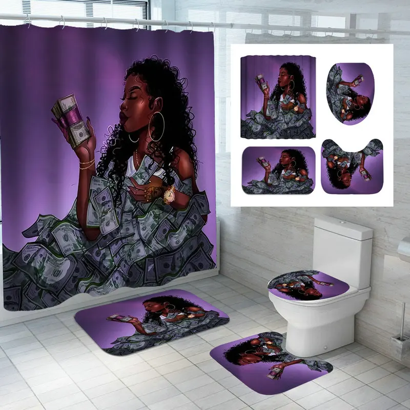funny african american home print shower curtains waterproof explode women bathroom curtain bath antiskid carpet toliet rug set free global shipping