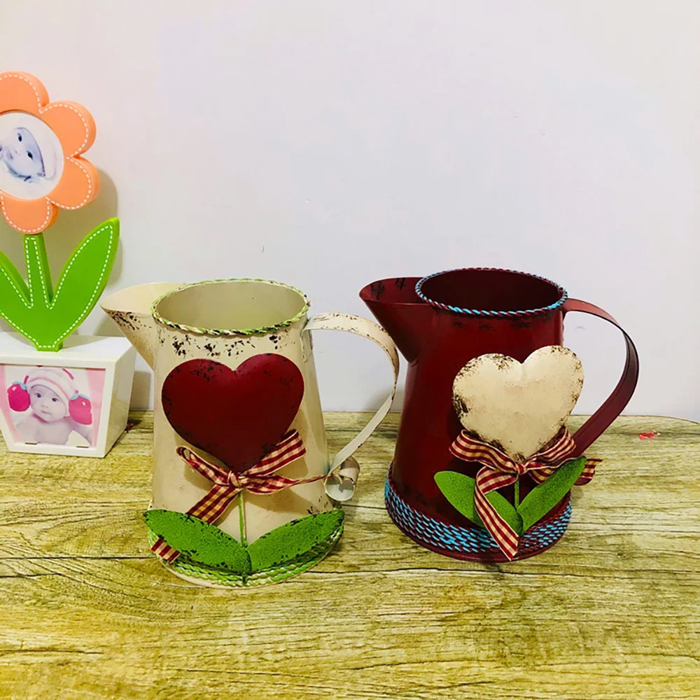 

1pc Kettle Shape Vase Iron Bucket Flower Vase Home Vase Decor Flower Container