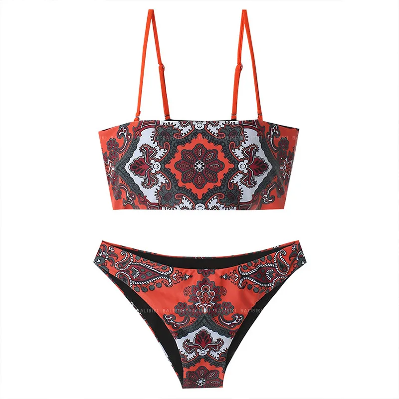 

Vacation Les Swimsuit Female 2021 New Two-Piece Suit Sexy Halter Bikini Triangle Hot Spring Split Conservative Asian Student