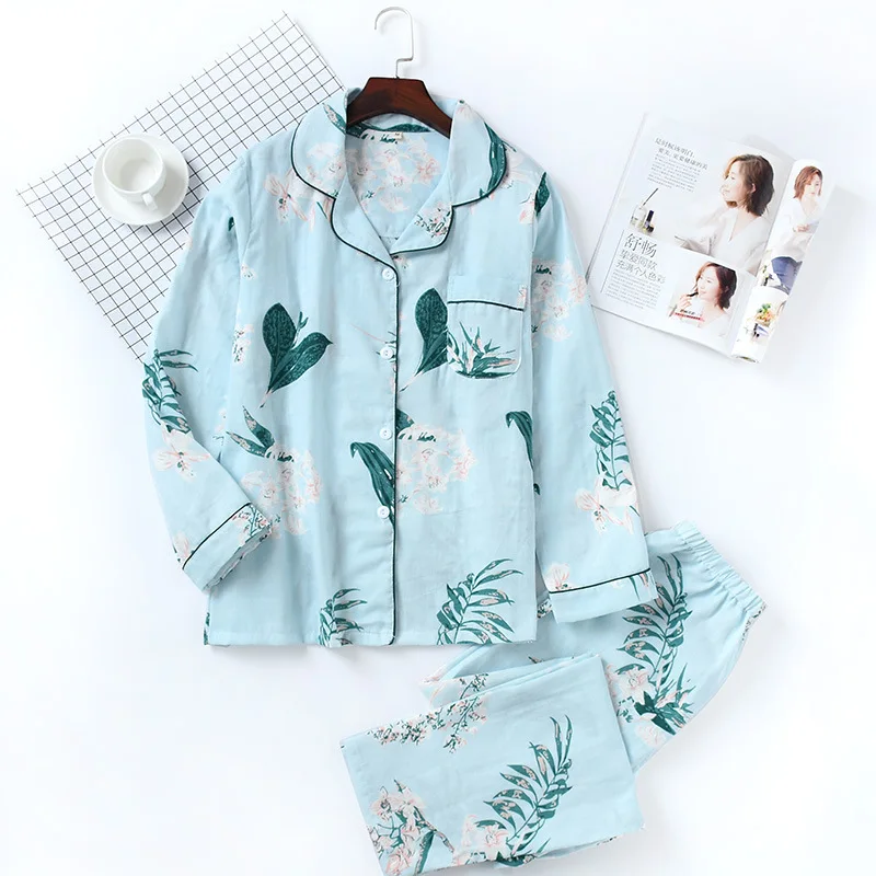 14B Bl Leaf Новая одежда для сна с героями мультфильмов; пижамные комплекты в полоску с принтом сердца; женские пижамы в стиле Харадзюку; Мужская и женская рубашка с длинными рукавами; ночная рубашка; комплект одежды для сна - Цвет: 14B Bl Leaf