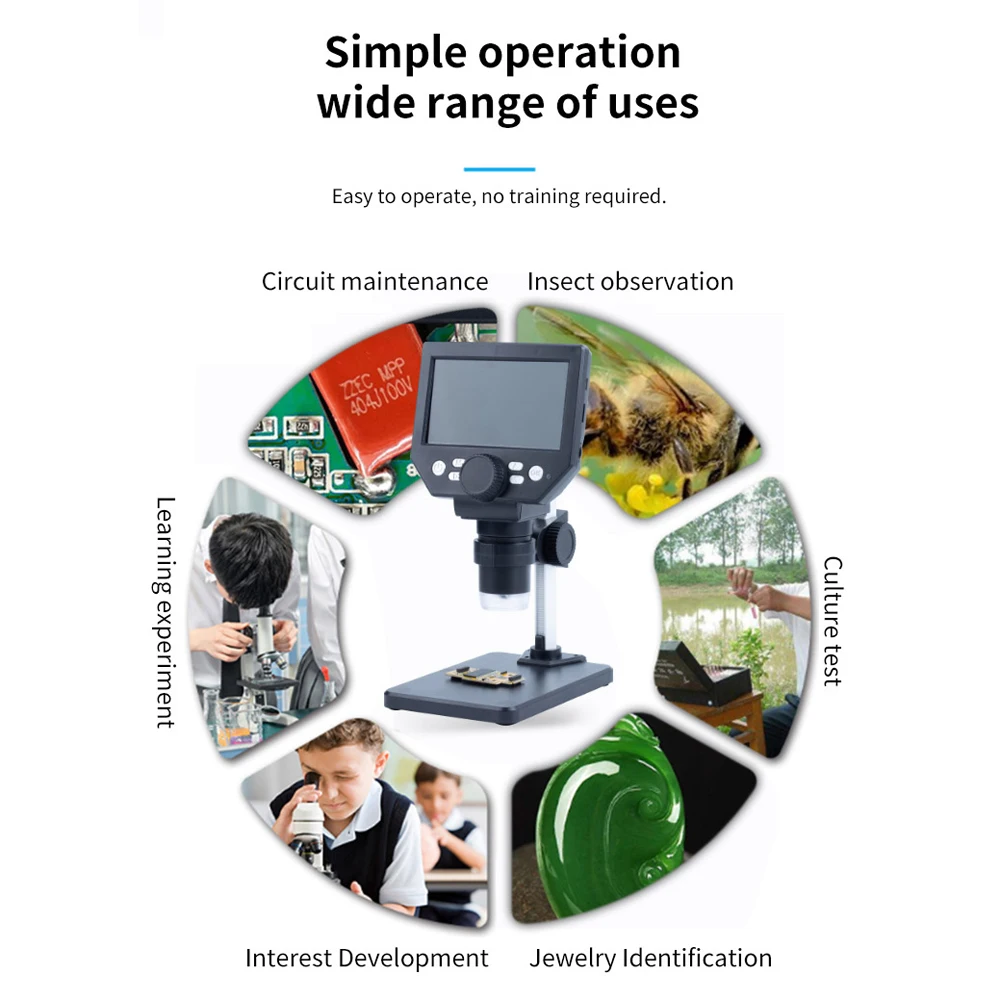 

1-1000X Electronic Microscope G1000 Digital Microscope 8MP Continuous Amplification Biological Magnifier 4.3 Inch LCD Screen