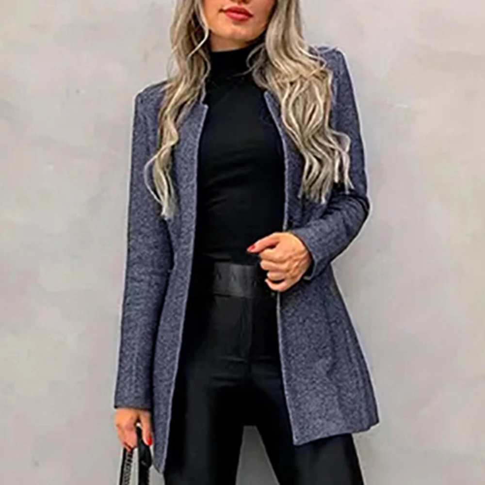 CYSINCOS New Women Mid-Length Trench Coat Blazer Autumn Winter Fashion Slim Suit Female Solid Color Woolen Coat Streetwear