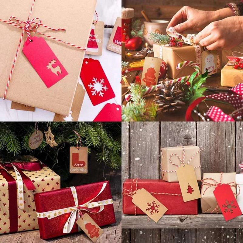 

200 Pcs Paper Tags Kraft Christmas Gift Tags Hang Labels with Snowflake Christmas Tree Design for Christmas DIY Art Gift