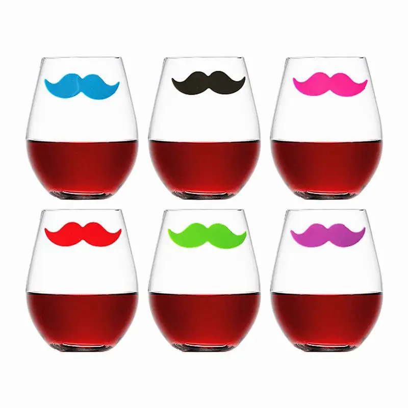 6 Pcs Silicone Red Wine Glass Marker Drink Creative Moustache Shape Identification (Mixed) | Дом и сад