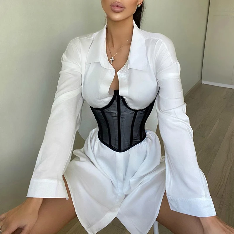 Женское мини-платье WannaThis с длинным рукавом пуговицами асимметричным подолом