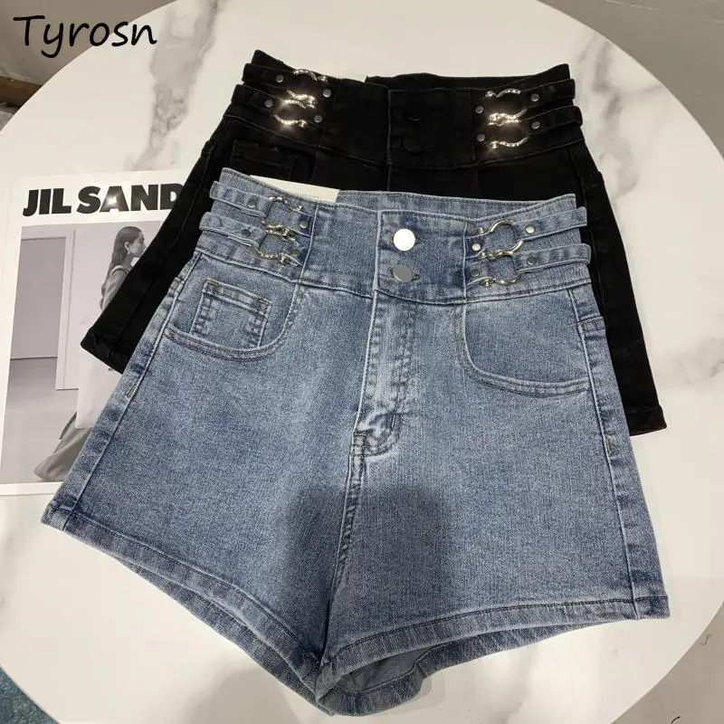 

Шорты женские джинсовые с завышенной талией, винтажные облегающие шикарные брюки-трапеция из денима в стиле Харадзюку, универсальная уличная одежда для девушек, на лето