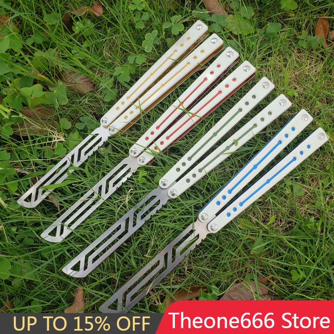 

Theone Nautilus Butterfly Knife Trainer Bushings Channel Aluminum+G10 Handle 440 Comb Blade EDC Pocket Tactical Knife Gift