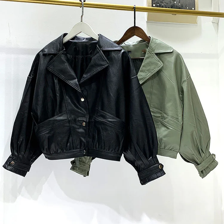 

Leather Jacket Women Autumn New Korean Style Short Loose Vintage Biker Coat Motor PU Black Jacket chaquetas mujer 2020 L0113
