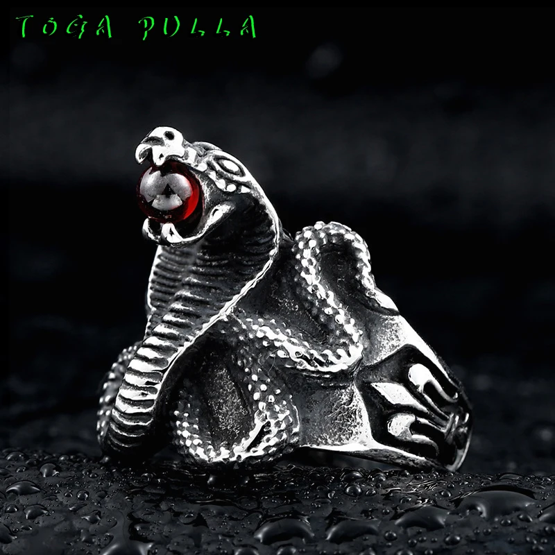 Мужские кольца в стиле панк-рок черные из нержавеющей стали виде змеи титановой