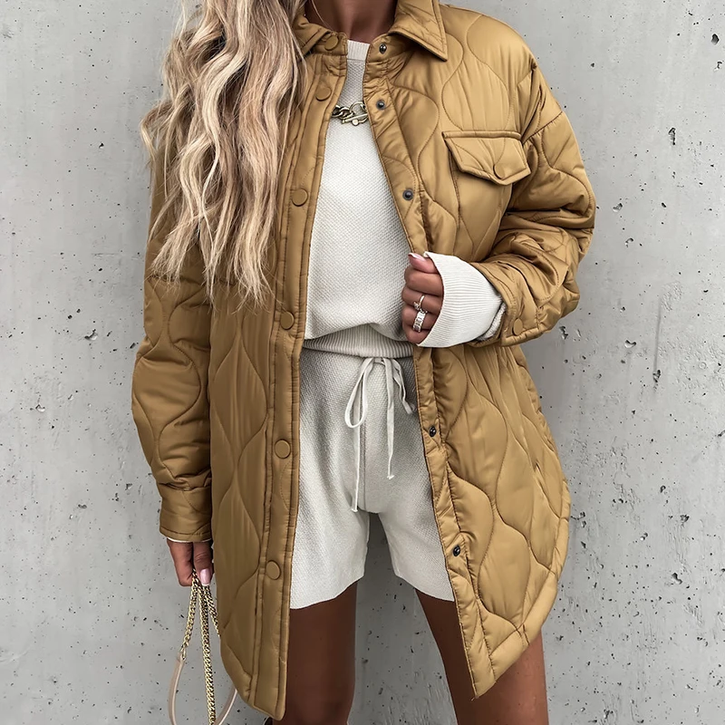 

Женская Стеганая куртка на хлопковом наполнителе, Теплая стеганая парка с воротником-стойкой, повседневная, 2021