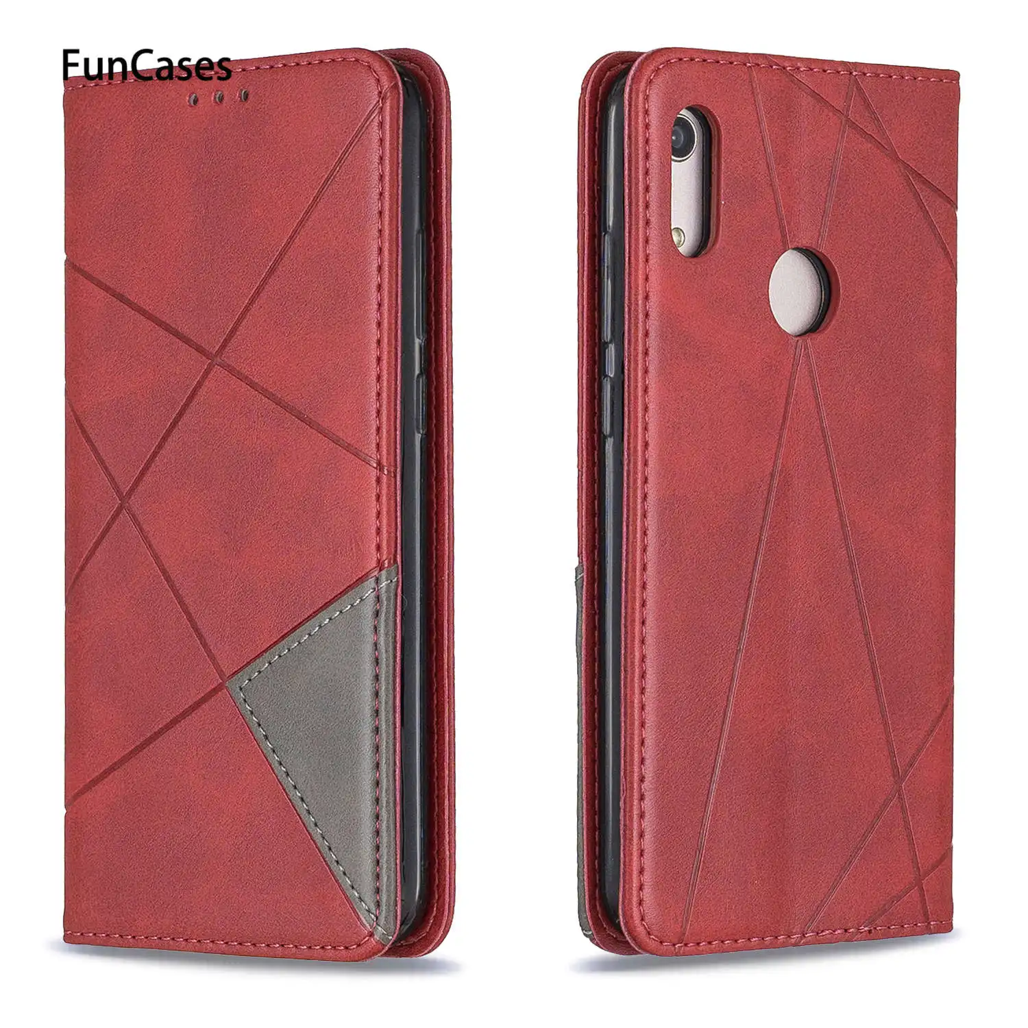 Простая из искусственной кожи флип бумажник чехол для estojo huawei Y6 2019 Funda Estuche СПС para