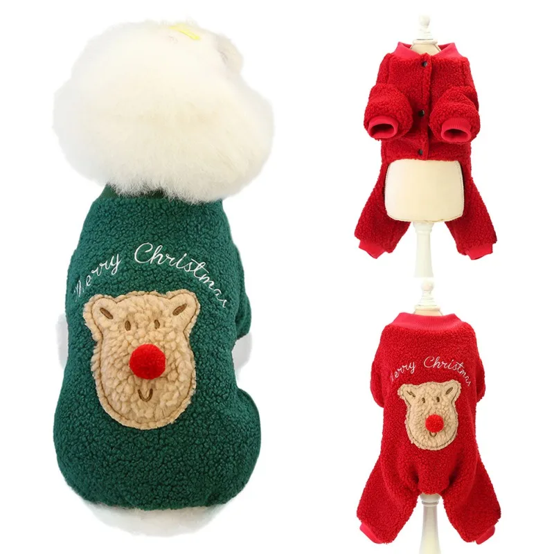 Рождественская Одежда для собак фланелевый милый комбинезон зимняя мягкая