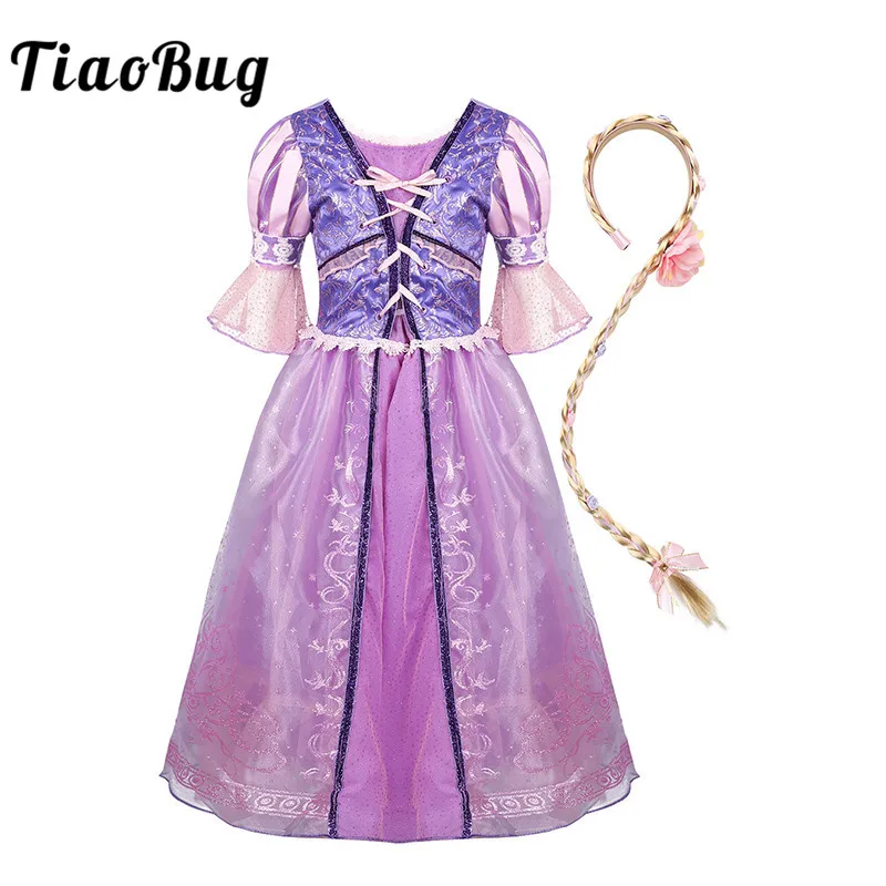 Детское платье с короткими рукавами фонариками и длинной тесьмой|Костюмы для