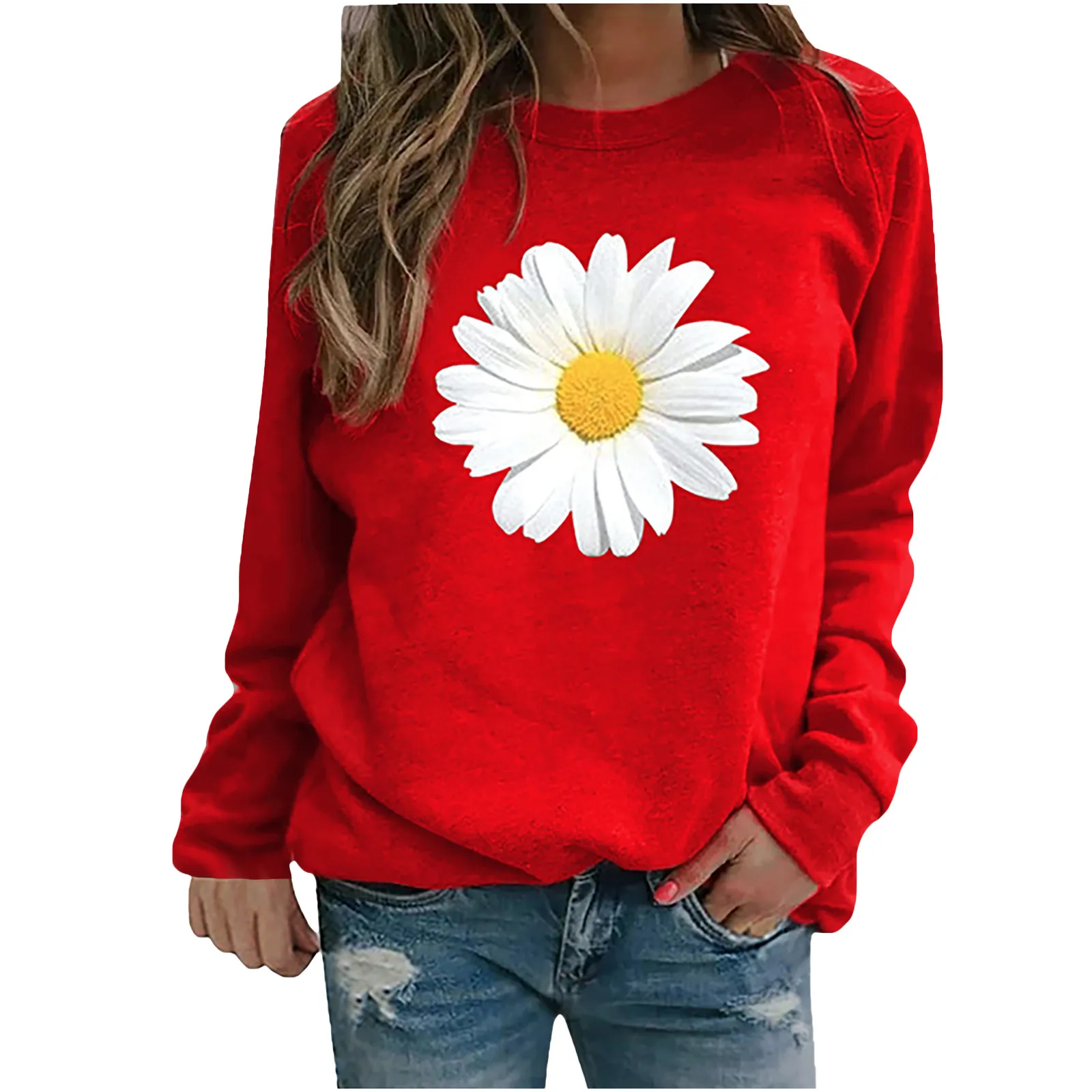 Women's Sweatshirt Women's Blouses Tops Winter Womens Casual Tops Ladies Daisy Print Sweatshirt Blouse Tee Sweater Ropa Mujer