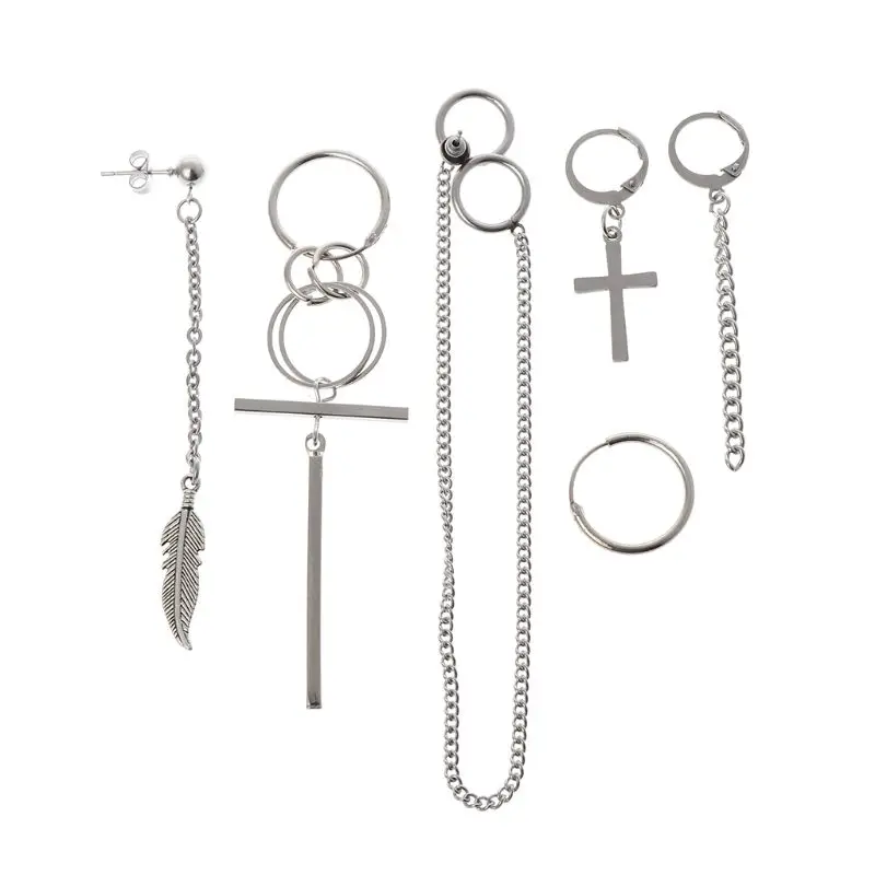 

6 Pcs/set Jewelry Earrings Stainless Steel Hot Sale Gifts Party Korean Style Trendy Fashion Ear Stud Pendant Decoration