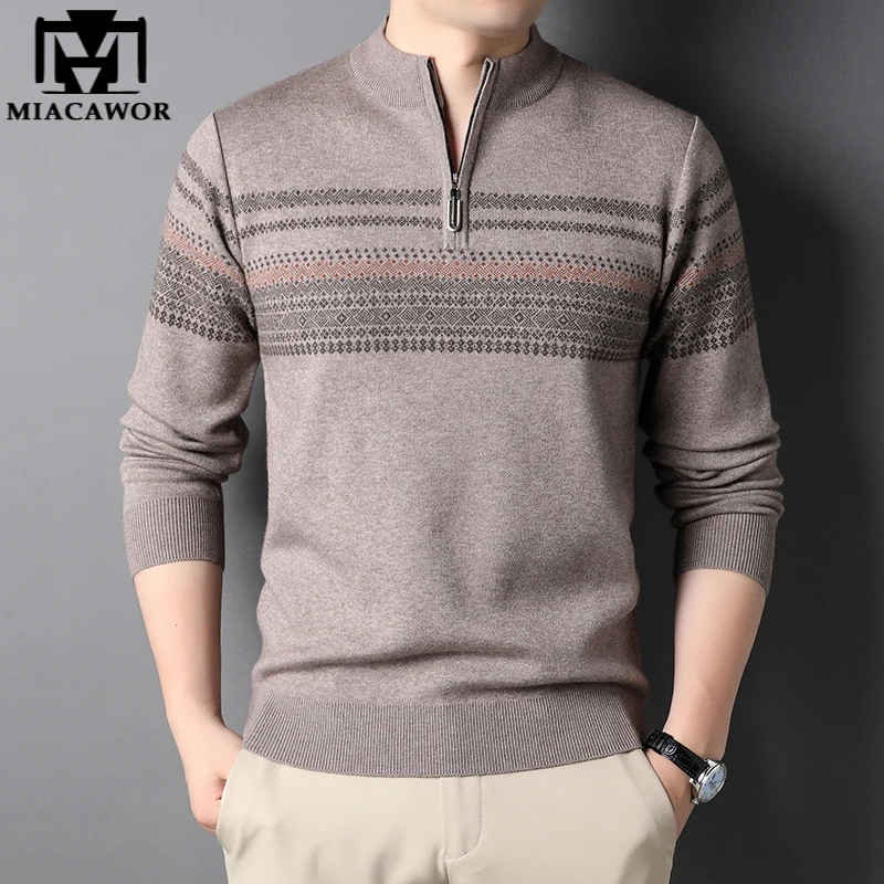 

New Top Quality Wool Sweater Classic Solid Color Winter Warm Knitwear Zipper Pullover Vintage Streetwear Male Casual Jumper Y372