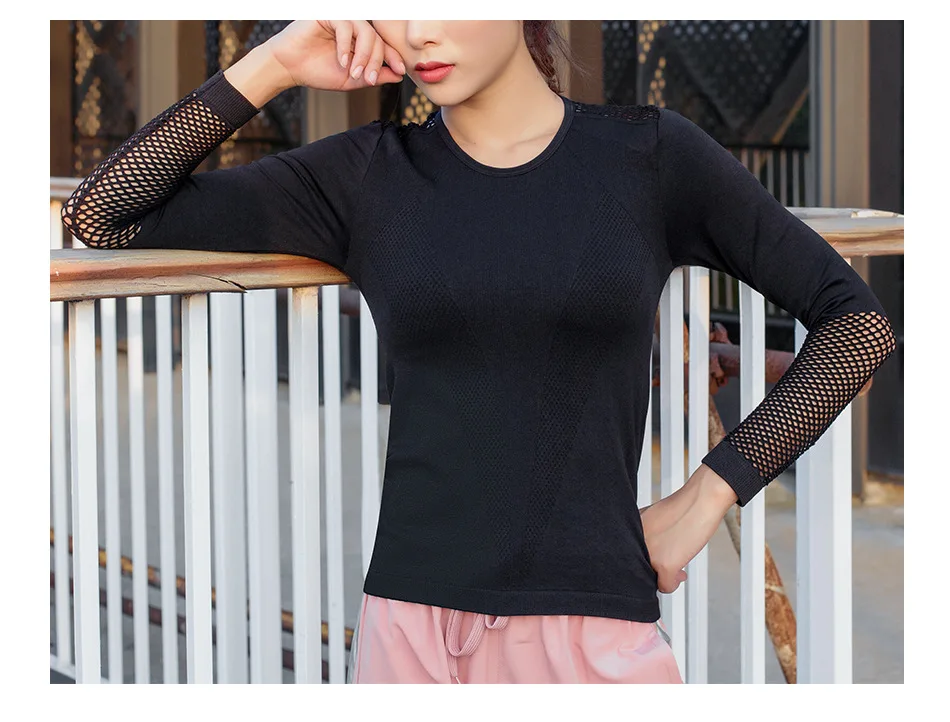 Корейский топ для йоги тренажерного зала Женская сетчатая спортивная рубашка