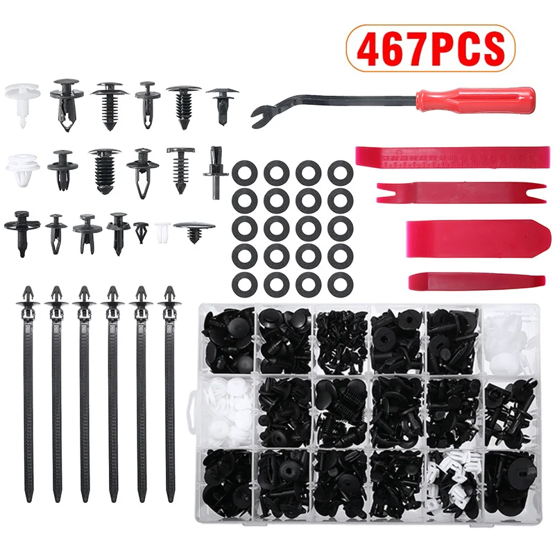 

467 шт., автомобильные фиксаторы, 19 разных размеров, крепеж для кузова автомобиля, нажимные заклепки бампера, клипсы с губкой, инструмент для с...