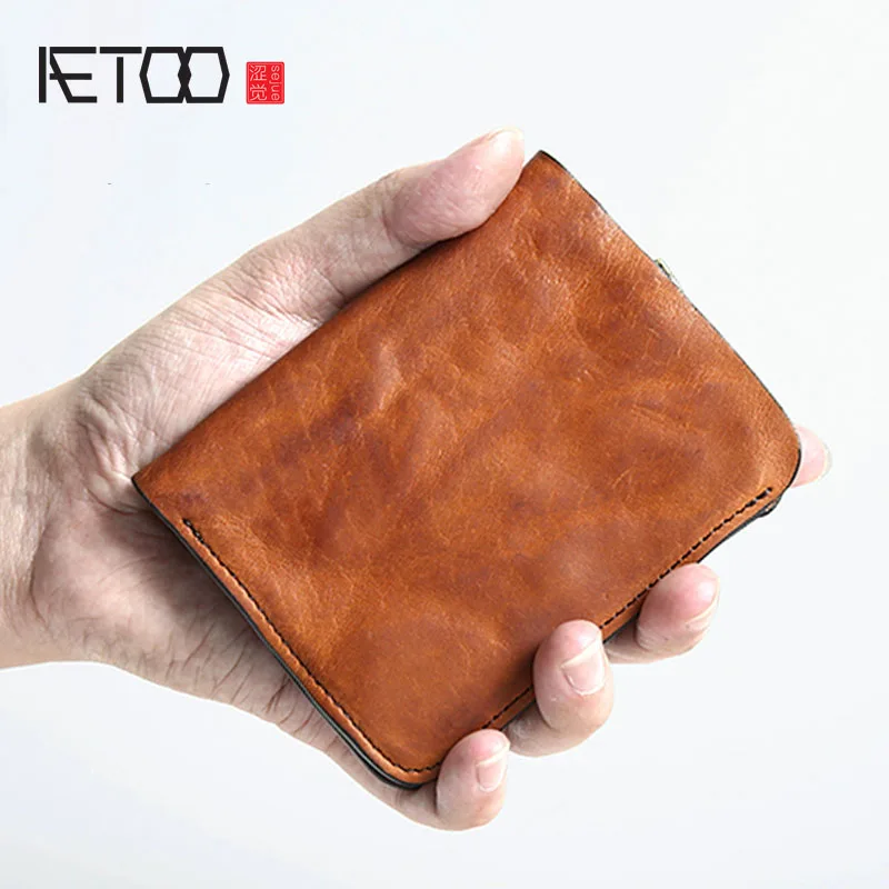 AETOO,, ручная работа, Ретро стиль, мужской короткий кожаный бумажник, мужской вертикальный кошелек, повседневная мужская сумка, кожаный маленький кошелек